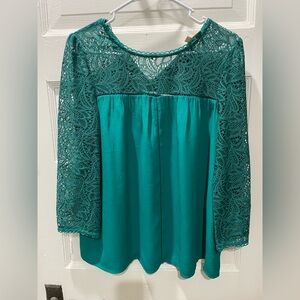Anthropologie Moulinette Soeurs Teal Lace Blouse, Size 10